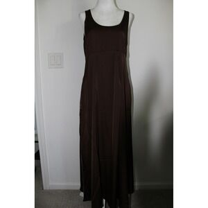 Rachel Zoe Women's Brown Satin Empire Waist Scoop Neck Maxi Dress Medium NWT